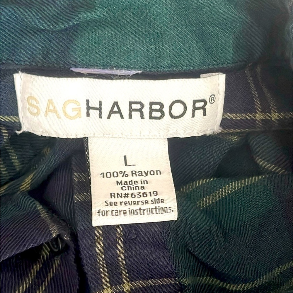Sag Harbor Green Plaid 3/4 Sleeve Button Down Shirt Size L - Picture 3 of 5